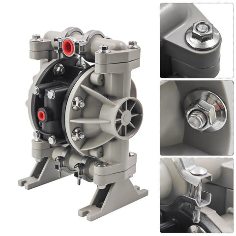 666053-3EB Polypropylene Santoprene Diaphragm Pump for chemical transfer, close-up on durable, corrosion-resistant components