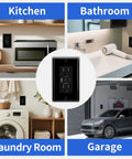Image showing 10 Pack Black 15A GFCI Outlet With Dual USB Type A And C Ports installed in kitchen, bathroom, laundry room, and garage.