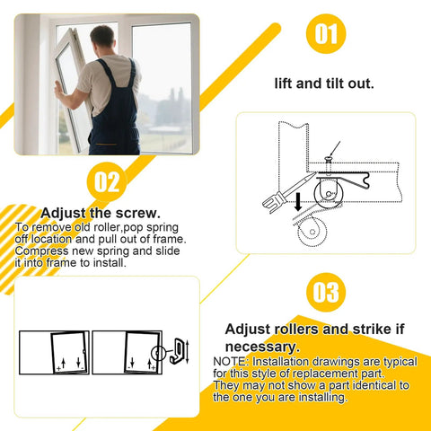 Installation guide for 4 Piece Sliding Screen Door Roller Kit With 1 Inch Steel Ball Bearings for Easy Glide and Quiet Operation.