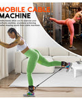 Woman using Ankle Resistance Bands With Cuffs For Leg And Glute Workouts Adjustable 10 20 30 Lb Tension in a kickback exercise.