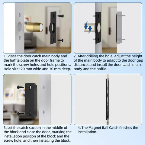 Two Pack Magnetic Door Ball Catch Set For Closet Doors No More Stuck Doors Jiayi Black Magnetic Latch installation diagram