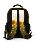Sunflower Farm Barn Landscape Backpack For Daily Carry And Everyday Use Unisex Large Capacity Daypack back view with sunflower print.