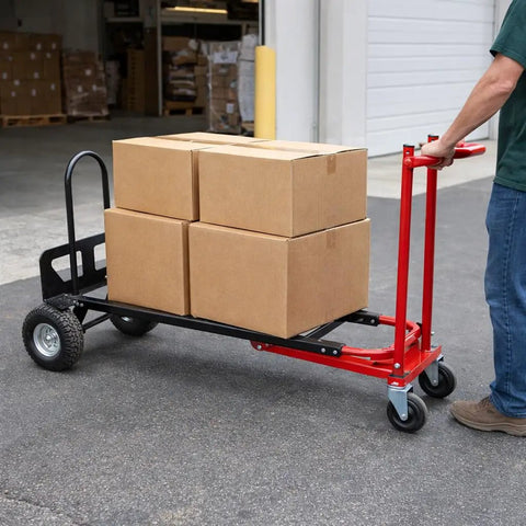 Heavy Duty Convertible Hand Truck Dolly Cart With Four Smooth Rolling Wheels And 1000 Pound Capacity For Moving Day furniture hauls with boxes.