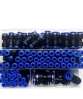 Sweet High Quality Boxed Pneumatic Fitting Kit With Straight Push Plastic Connectors For 4Mm 6Mm 8Mm 10Mm 12Mm Pu Tubes Featuring Ninja Valves 100 Piece C Kit Perfect For Tough Diy Projects And Air Compressor Gear No Dumps In Your Face: boxed black and blue push fittings in tray