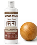 Water Based Wood Stain For Furniture Refinishing Non Toxic Low Odor Formula 250 ml golden oak bottle and wooden ball.