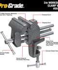 Heavy Duty Workshop Clamp Vise With 3 Inch Jaw, 20000 PSI Castings, Replaceable Hardened Steel Jaws, Compact Benchtop Design, Chrome Plated Handle And Base, Powder Coated Finish For Durable Portable Crafting.