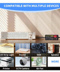 Adjustable Universal Power Supply 3V To 24V 3A 72W AC DC Switching Adapter with 5.5x2.1mm plug shown with compatible devices
