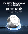 Heavy Duty Lr41 Button Batteries 10 Pack Ag3 392 384 192 L736 1.5V Alkaline Cells For Watches Calculators And Toys in a close-up view on a blue background.