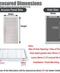 Measurements for Top Shelf Aluminum Louvered Access Panel For Wall Mounted Plumbing Inspection No Sweat Vent Cover.