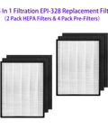EPI-328 Replacement Filter Bundle For Air Purifier NS320 And EPI-328 Models H13 HEPA With Activated Carbon Includes 2 Pack HEPA And 4 Pack Pre Filter For Clean Air At Home