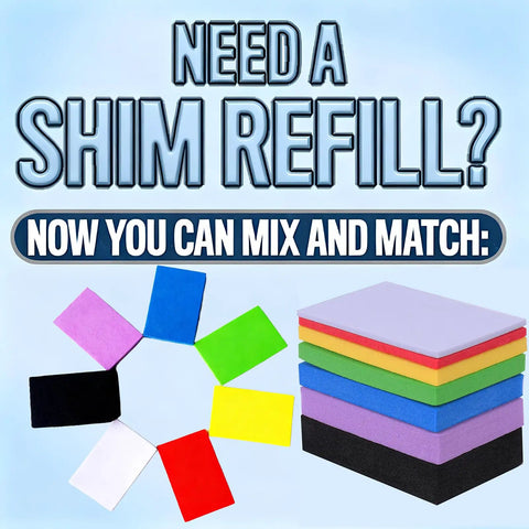 Colorful foam shims in various sizes for the Ultimate Foam Wall Flattening Shim Kit For Straightening Out Them Wobbly Drywall Surfaces And Ceilings Durable Moisture Resistant Spacers That Never Squish Down No Sweat Setup For Quick Home Reno Jobs.