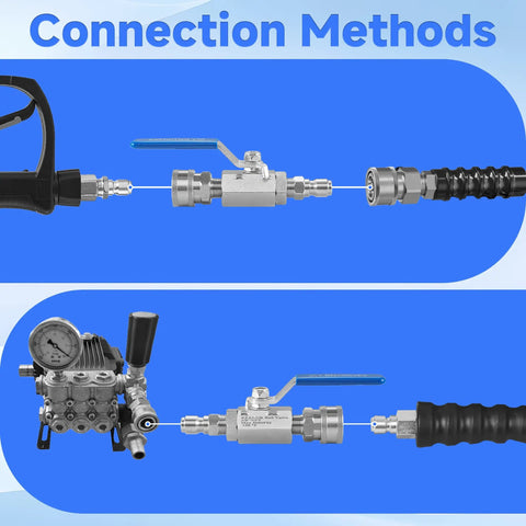 Connection setup for Beefed-Up 3/8 Inch Quick Connect Shut Off Ball Valve For Pressure Washer Hose Stainless Steel 5000 PSI
