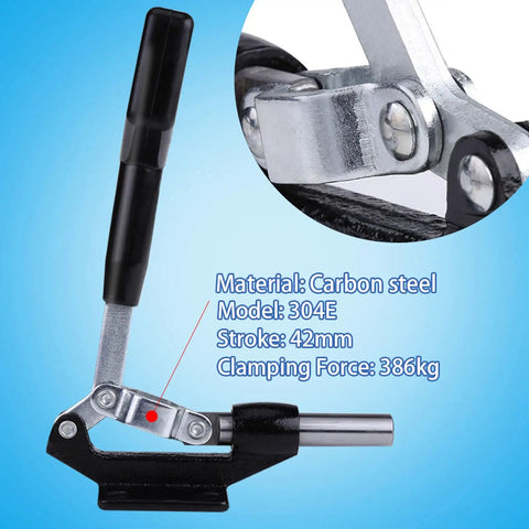 Heavy Duty Heat Press Clamping Fixture With 386Kg Clamp Force And 42mm Stroke Carbon Steel Construction Replacement For Broken Heat Press Handle 304E Model Versatile Heat Transfer Clamp For Workshop, showing clamping mechanism and handle.