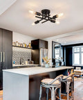 Semi Flush Mount 4 Light Ceiling Chandelier Matte Black With E26 Base in modern farmhouse kitchen interior