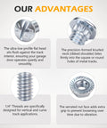 Solid Fit Garage Door Track Bolts And Flange Nuts 1/4 X 5/8 Inches Flat Head Carriage Bolts Zinc Coated Heat Treated Steel Built Tough For Smooth Roller Glide And No Fuss Repairs 25 Piece Bundle with flat head and knurled neck features.