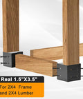 3 Way Corner Bracket Kit for Workbenches, Heavy Duty Steel Right Angle Brackets for 2x4 Wood, 8 Piece Set installed on frame