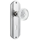 Privacy Deco Plate With Keyhole Crystal Meadows Door Knob Set 2.75 In Backset Bright Chrome Finish With Retro Vibe Lead Free Crystal