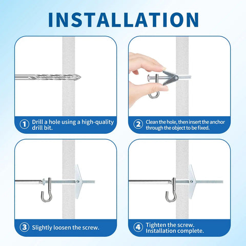 Installation steps for Heavy Duty Hollow Wall Anchors Kit for Drywall and Ceiling with toggle bolts and wing nuts 30 piece DIY set