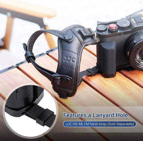 Durable Aluminum Hand Grip For D-LUX8 Camera With L Shape Bracket And Built In Arca Quick Release Plate attached to camera