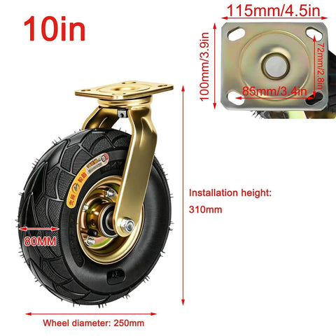 Hardcore Heavy Duty Pneumatic Rubber Caster Wheels 2 Pack Industrial Grade 10 Inch Wheel with Steel Bracket for Easy Movement.