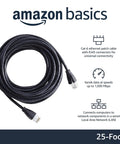 Amazon Basics Cat6 Ethernet Patch Cable 25 ft black with RJ45 connectors, coiled cable for wired LAN and 1 Gbps speed