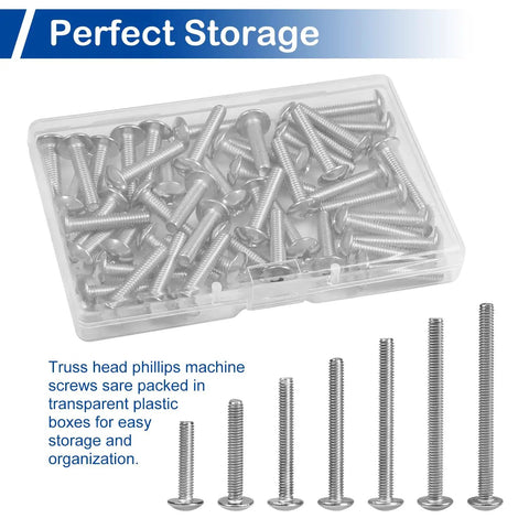 50 Pcs M4 x 35mm Truss Head Machine Screws for Cabinet Knob Pull Handles in stainless steel 304 with Phillips Drive PH2 in box