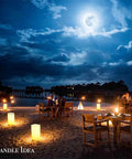 Beachside dining with Set Of 3 Waterproof LED Flameless Pillar Candles With Timers For Outdoor Vibe 4 Inch 5 Inch And 6 Inch Tall