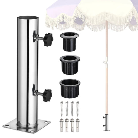 Sturdy Stainless Steel Patio Umbrella Stand With Dual Mounting Options For Deck Or Concrete Granite Surfaces Planters Or Tires
