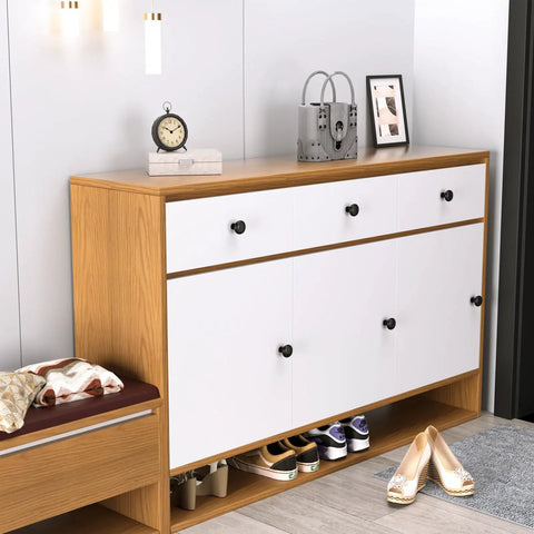 10 Pack Matte Black Cabinet Knobs And Solid Zinc Drawer Pulls For Kitchen Cabinets on modern wooden console table.