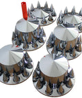 Chrome ABS Axle Cover Set With Hub Caps And 33mm Screw On Spiked Lug Nut Covers For Semi Trucks Front And Rear 2 Front 4 Rear
