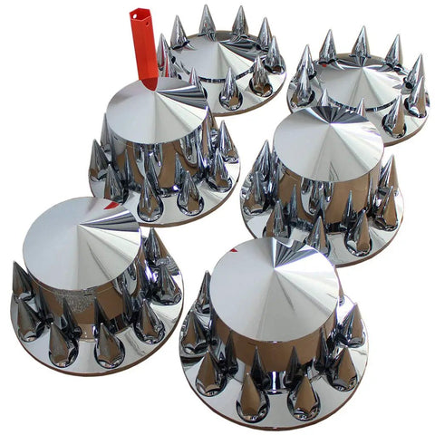 Chrome ABS Axle Cover Set With Hub Caps And 33mm Screw On Spiked Lug Nut Covers For Semi Trucks Front And Rear 2 Front 4 Rear