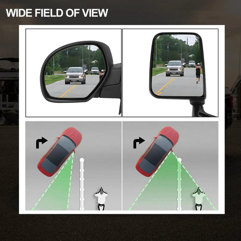 Wide field of view with Passenger And Driver Side View Mirror Pair Replacement For Jeep Wrangler Manual Folding No Drilling Easy Install Black Finish Mirrors For TJ And Classic Wrangler Models 1987 Through 2002