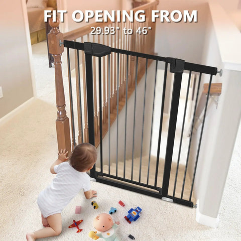 Wide Fit Baby Gate For Stairs And Doorways Auto Close Fits 29.93 To 46 Inch Openings 30 Inch Tall Walk Through Indoor Gate
