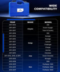 Compatibility list for Gearhead Grade 3.6L Pentastar Timing Tool Kit With Camshaft Holding Tools against blue case background.