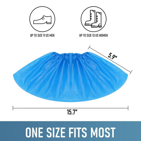 Disposable Non Slip Shoe Covers Pack Of 100 For Indoor Use, Waterproof, Recyclable CPE Booties, size chart shown