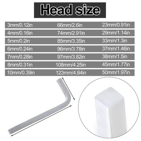 7Pc Square Head Wrench Set With L Shaped Design Chrome Vanadium Steel Tools 3mm to 10mm size list and square head detail