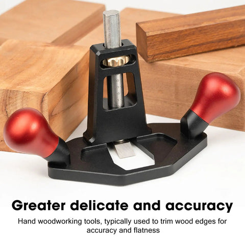 Precision Woodworking Router Plane And Hand Planer Featuring Cnc Machined Aluminum Build With Sharpened Carbon Steel Blade on a workbench.