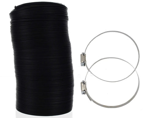 4 Inch Flexible PVC Reinforced Aluminum Dryer Duct 10 Feet For Front Load And Top Load Dryers Black PVC with Two Clamps
