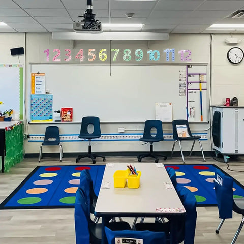 Classroom with Large 12 Piece Math Poster Set from 1 To 12 Numbers and Multiplication Chart for Classroom Decor and Bulletin Boards.