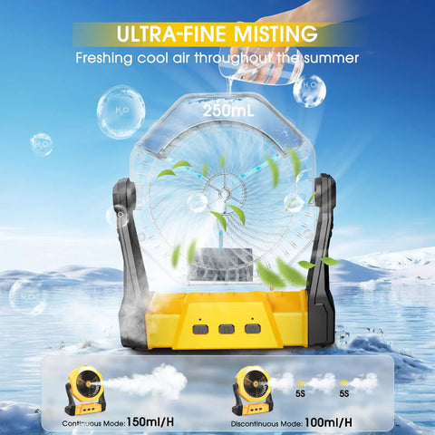 Portable Misting Fan With USB Rechargeable Battery, 8 Inch Cooling Mist Fan, 250ml Water Tank, LED Lantern in misting mode