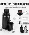 Sweet Spot 80 Mm Flat Burr Coffee Grinder With Variable Speed Control And Broad 0 To 100 Grind Scale Turning Out Butter Smooth Powder For Espresso Pour Over Drip And French Press Favorites In Matte Black, showing compact design and 70g bean cup.