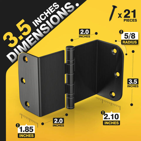 Heavy Duty Matte Black Offset Door Hinges With Ball Bearing, Three And A Half Inch Swing Door Hinges, Radius Corner shown