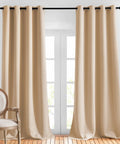 Two Panels Biscotti Beige Blackout Curtains 52 Inches By 95 Inches, Triple Weave Microfiber Grommet Top Thermal Insulated Light Blocking Drapes