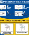 Instruction guide for assembling and measuring Outdoor Chair Seat Cushions Set Of 2 Waterproof And Fade Resistant 20 By 20 By 3 Inches Navy Blue