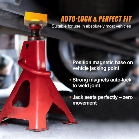 2Pack Magnetic Frame Rail Protector in use with red jack stand under vehicle