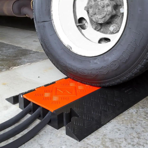 Three Channel High Profile Drive Over Cable Protector for Heavy Duty Loads Up to 28,420 Pounds with Polyurethane Construction
