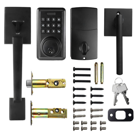 Keyless Entry Door Lock And Handleset In Matte Black With Electronic Keypad Deadbolt Front Door Lock Set With Reversible Handles