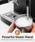 Premium 58Mm Espresso Coffee Machine Built Different With A High Octane 20 Bar Pump And Sleek Black Stainless Steel Frame for frothing milk.