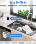 Game Changing Automatic Cat Feeder With 1080P Camera And Night Vision 5G Wifi shown being cleaned, featuring detachable dishwasher-safe parts.