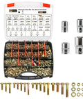 SAE Grade 8 Bolt And Nut Kit With Washers, Beefy Heavy Duty Alloy Steel Hex Cap Screws, 1/4-20 To 1/2-13 Sizes, Includes Four Bits